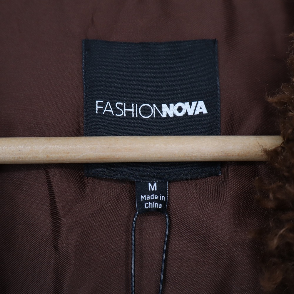 Fashion Nova Adjust To The Fame Faux Fur Coat Chocolate Brown Shaggy Jacket M - Picture 2 of 7